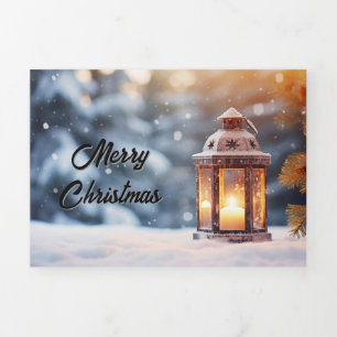 Festividades Com Dobra Tripla Wintery Lantern Feliz Cartão de Natal