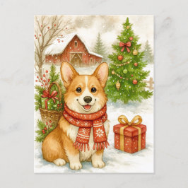 Festividades Corgi de Natal na Cartão Postal de Aquarela da Faz