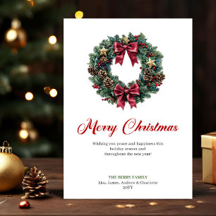 Festividades Coroa de Natal Elegante com Cartão de Pinhas