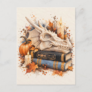 Festividades Crânio de Dragão Cartão Postal Aquarela Dark Acade