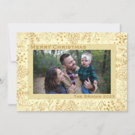 Festividades Creme e Cartão de Natal de Folhagem Dourada