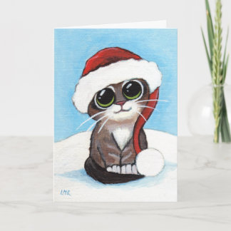 Festividades Cute Tabby Kitten Vestindo o cartão de Natal do Pa