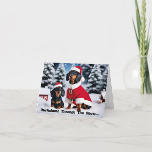 Festividades Dachshund Através Da Neve... Cartão De Natal