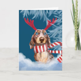 Festividades Dachshund Através Do Cartão De Férias Da Neve