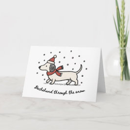 Festividades Dachshund na Neve - Cartão de Natal Engraçado