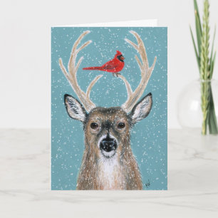 Festividades Deer, Cardeal, Neve, Cartão de Natal
