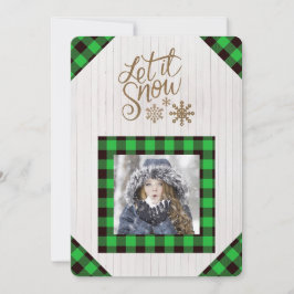 Festividades Deixe nevar cartão de Natal com foto xadrez verde 