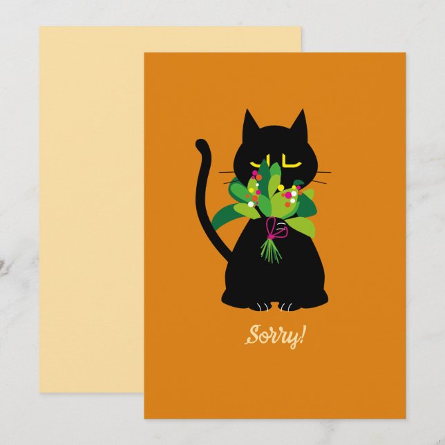 Festividades DESCULPE! Cartão de Saudação de Gato Negro Engraça (Frente/Verso)