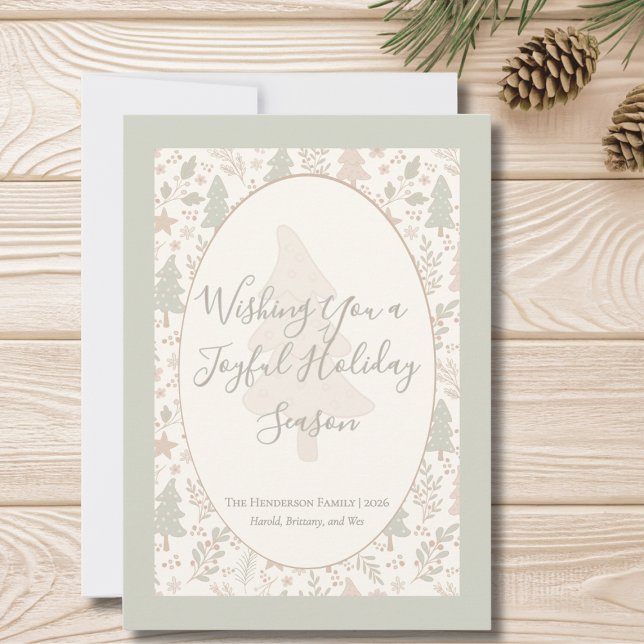 Festividades Desejos de Inverno Quente – Cartão Plano de Fim de (Sage Green Flat Personalized Holiday Greeting Card)