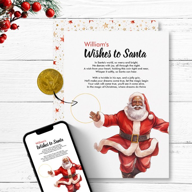 Festividades Divertido Desejo aos Papais noeis FAZER Cartão de  (Wishes to Santa DIY Coin Card Magic Christmas Black Mr Claus wishing north pole letter Vintage retro)