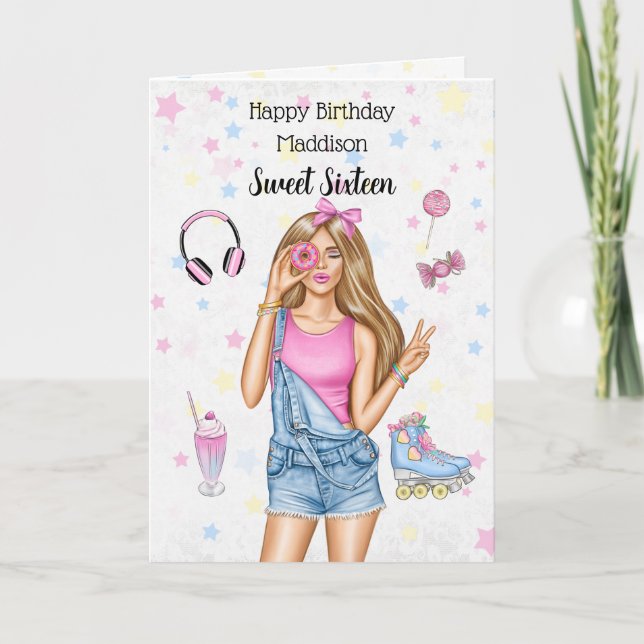 Festividades Doce Dezesseis Meninas Louras Cartão de Aniversári (Frente)