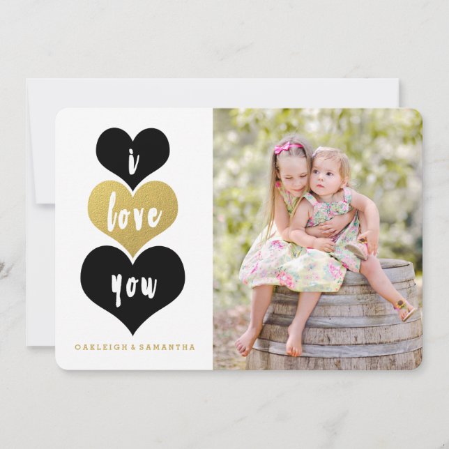 Festividades Doce Dourado Coração | Cartão com fotos dia de os  (Frente)