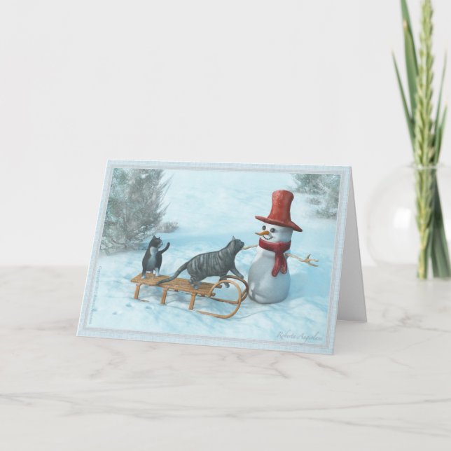 Festividades Dois gatos e um cartão de saudação de Neve (Frente)