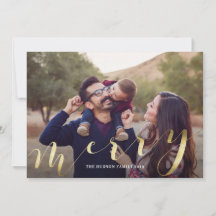 Dourada caligrafia Grande Foto Feliz Cartão de Nat