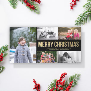 Festividades Dourado e simples Cartão com fotos de Colagem de N