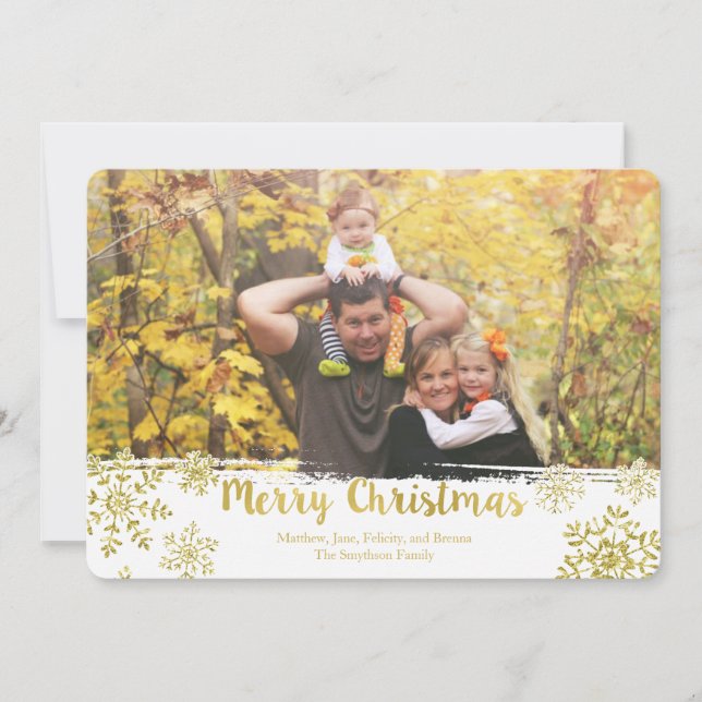Festividades Dourado Floco de Neve Feliz Cartão com fotos de Na (Frente)