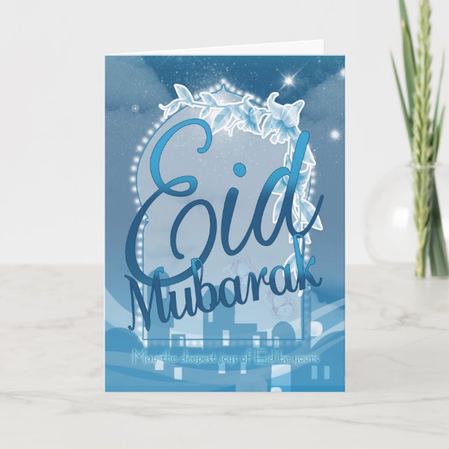 Festividades Eid Mubarak, Cartão de Saudação Eid, Cartão Azul E (Frente)