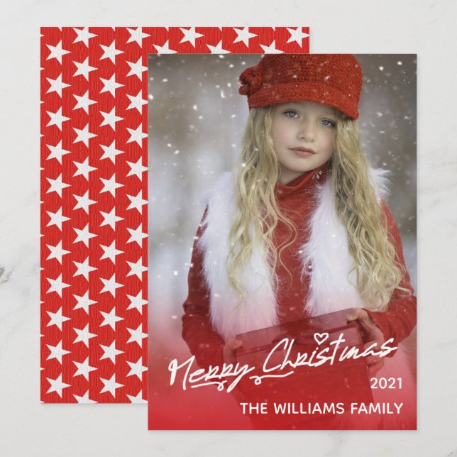 Festividades Elegante Cartão com fotos de Férias Vermelhas de N (Frente/Verso)