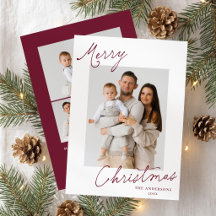 Elegante cartão de Natal Burgundy Script Foto