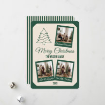 Elegante Cartão de Natal Colagem de 3 Fotos Verde 