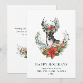 Festividades Elegante cartão de Natal com cervo e poinsétia