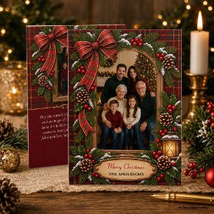 Festividades Elegante cartão de Natal com foto em xadrez Tartan