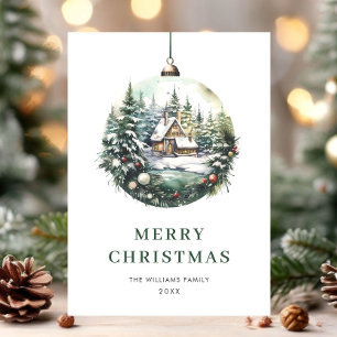 Festividades Elegante cartão de Natal com ornamento de aquarela