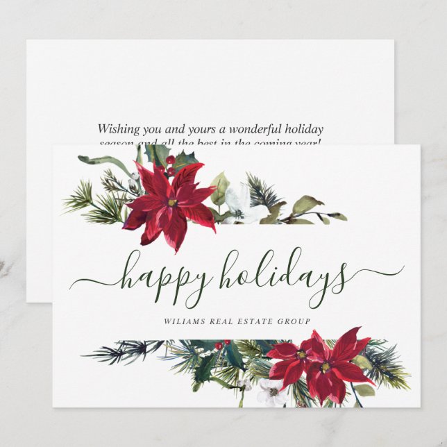 Festividades Elegante cartão de Natal corporativo de Poinsettia (Frente/Verso)