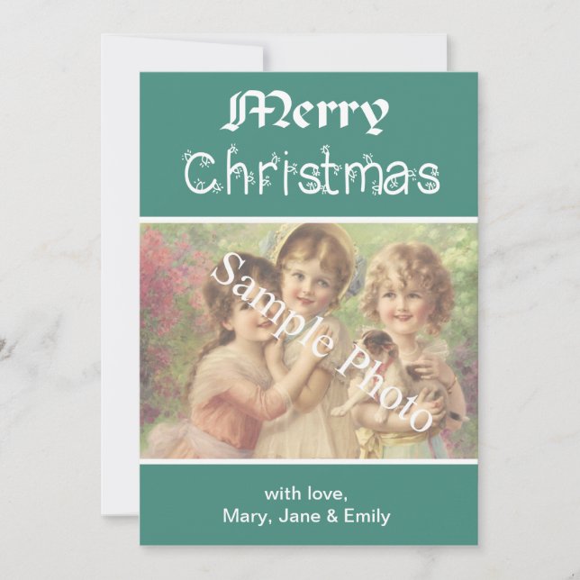 Festividades Elegante, clássico, cartão com fotos Feliz de Nata (Frente)