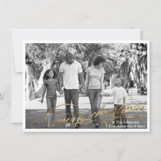 Festividades Elegante Dourado Script Feliz Cartão com fotos de 