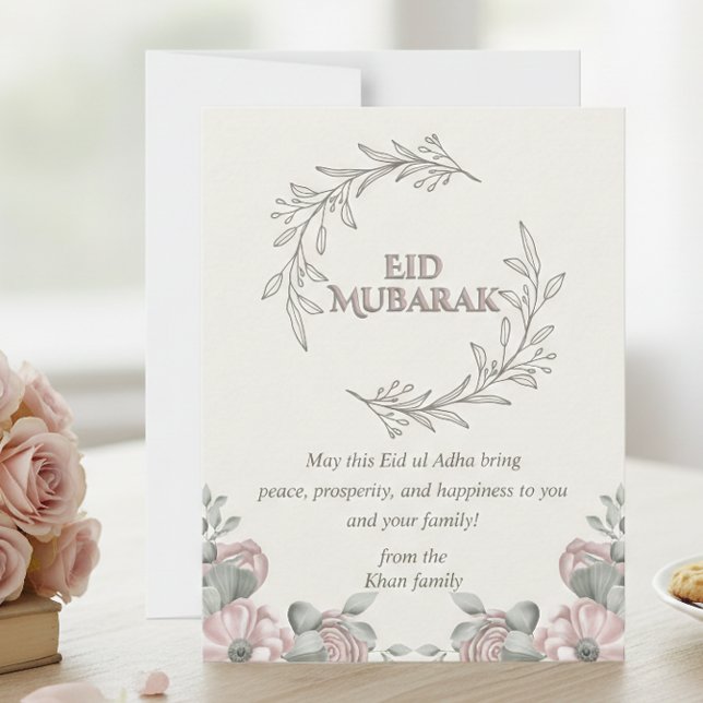Festividades Elegante Eid Mubarak Cartão de Saudação Floral (Criador carregado)