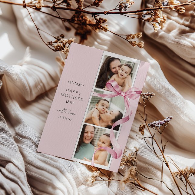 Festividades Elegante Laço Rosa 3 Foto Cartão de Dia das Mães (Criador carregado)