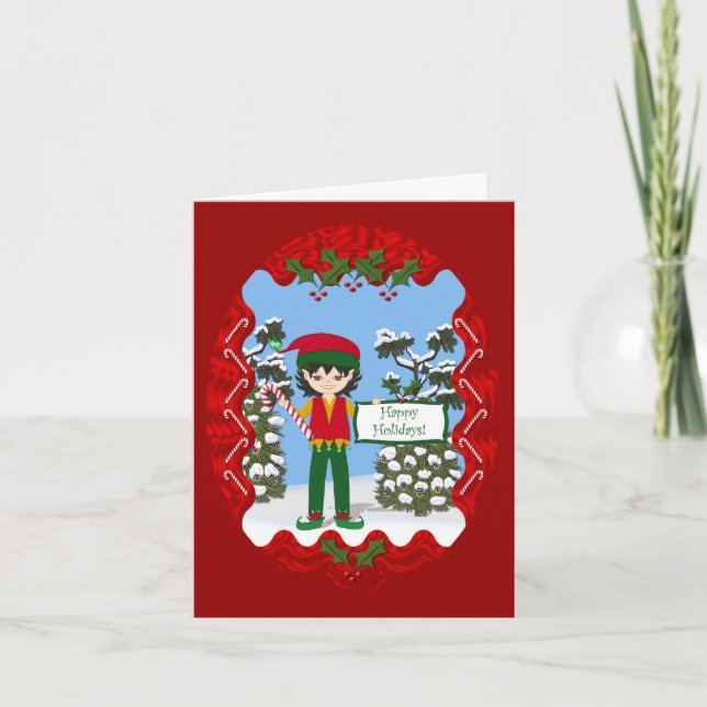 Festividades Elf de Natal com Cartão de Canis Doces (Frente)