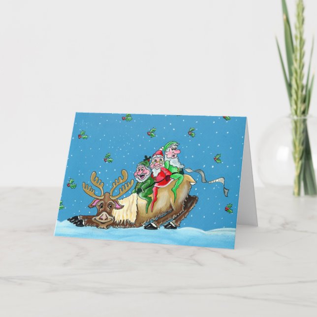 Festividades Elves e Reindeer Cartão de Saudação de Natal (Frente)