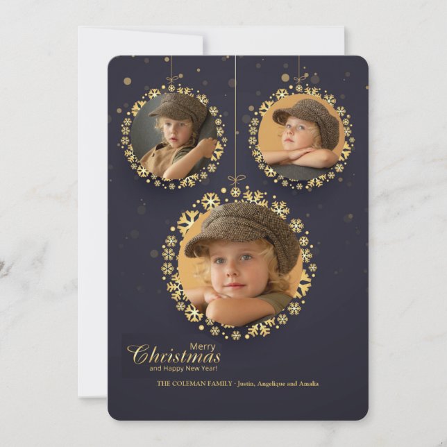 Festividades Enfeites Pendurados Cartão de Férias de 3 Fotos (Frente)