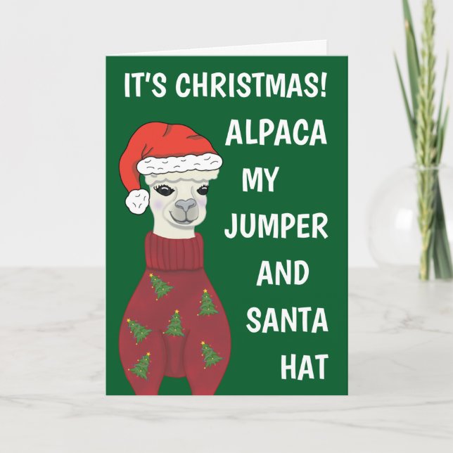 Festividades Engraçado Alpaca Pun Feliz Cartão de Natal (Frente)