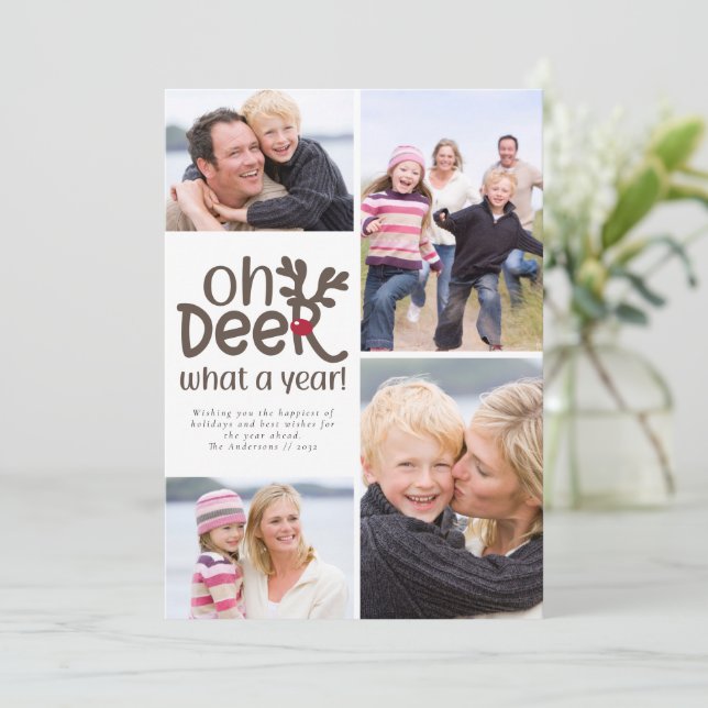 Festividades Engraçado Oh Veado Que Ano Cartão de Férias de Fot (Em pé/Frente)
