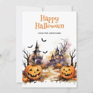 Festividades Engraçado Pumpkins Watercolor Feliz Cartão de Hall