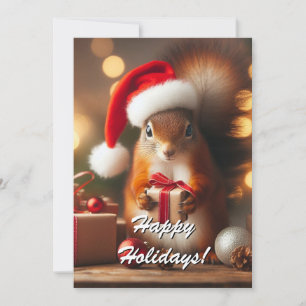 Festividades Esquilo de Natal Segurando Cartão Personalizável d