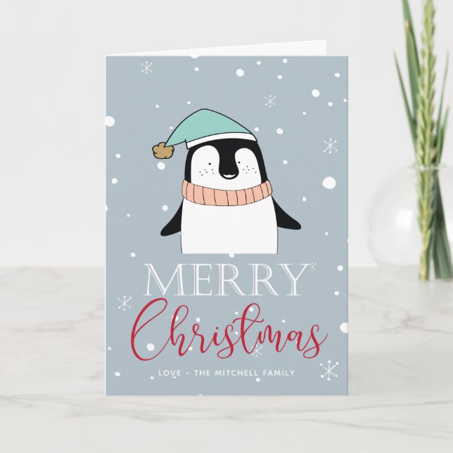 Festividades Estilo de Cartoon de Cartão de Natal de Pinguim Bo (Frente)