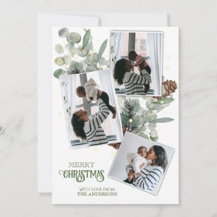 Festividades Eucalyptus com aquarela e cartão de natal de pinhe