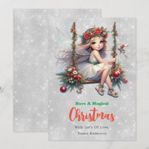 Festividades Fada de Natal de Silver Glitter Cartão de Férias