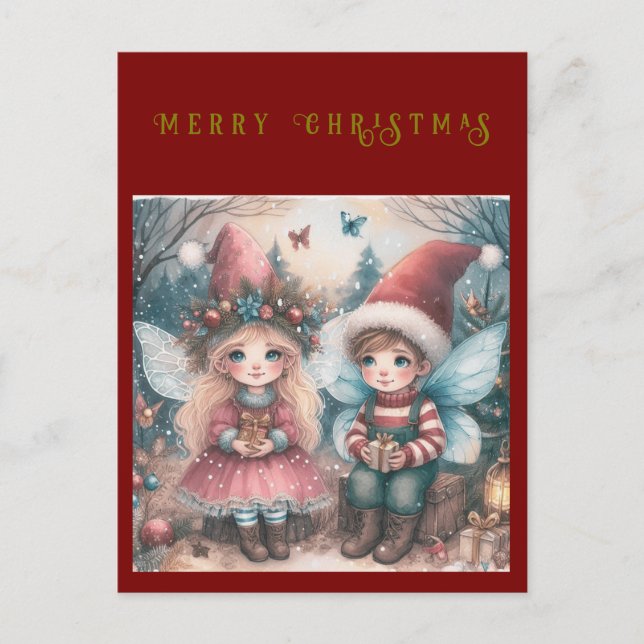 Festividades Fadas de Natal na floresta Cartão postal de Natal (Frente)