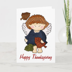 Festividades Fall Angel com Folhas Feliz Cartão de Ação de Graç