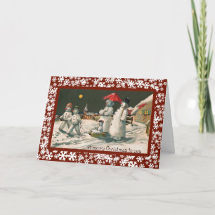 Festividades Família de neve na véspera de Natal - Um cartão de