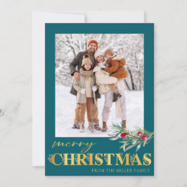 Festividades Faux Dourado Cartão com fotos de Natal Feliz e Fel