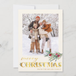 Festividades Faux Dourado Cartão com fotos de Natal Feliz e Fel