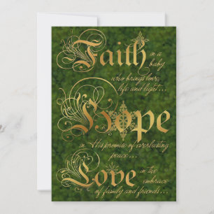 Festividades Fé, Esperança, Amor, Dourado Cartão de Natal Verde