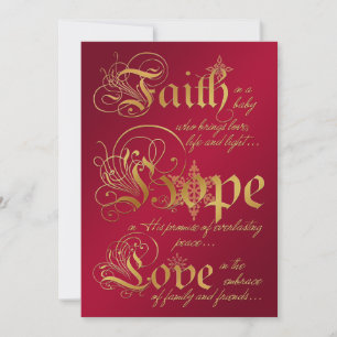 Festividades Fé, Hope, Love Red, Dourado Cartão de Natal