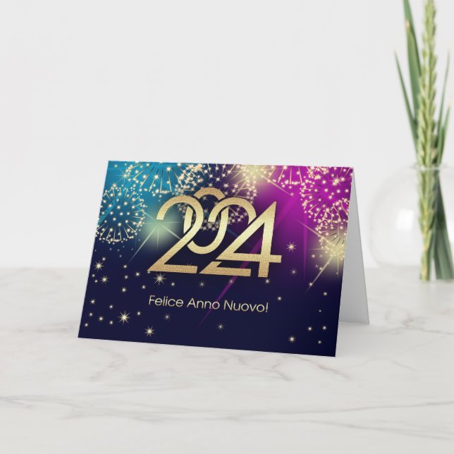 Festividades Felice Anno Nuovo 2024. Cartão de Ano Novo em Ital (Frente)